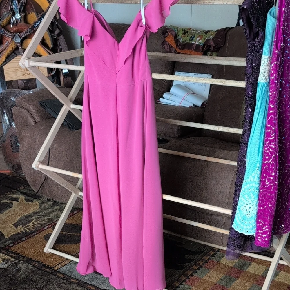 Pink Ruched Ruffled Dress - Picture 5 of 5